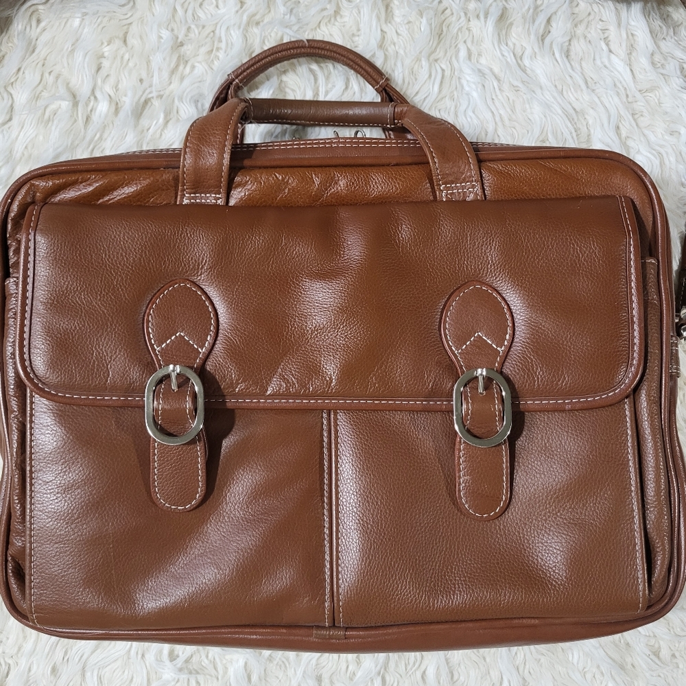 McKlein USA Kenwood 16" Leather Double Compartment Laptop Briefcase - Brown - Picture 3 of 16
